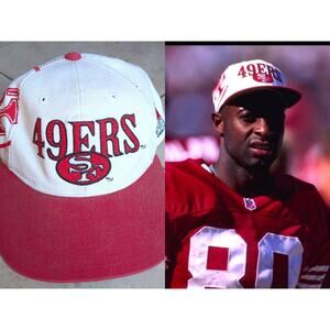 SF 49ers 90s LASER Sports Specialties JERRY RICE snapback white red NFL vtg